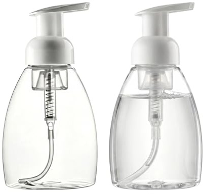 2Pcs 250ML/8.5oz Empty Oval Clear Plastic Foam Soap Dispensers with White Pump Heads Refillable Shampoo Foaming Pump Bottles DIY Hand Wash Facial Cleanser Container Vials