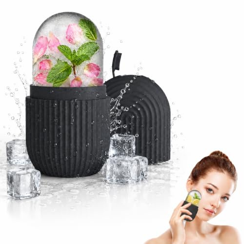 Ice Roller for Face and Eye, Silicone Ice Facial Roller Ice Holder, Face Ice Mold Skin Care, Face Icers Reusable Ice Cube Roller for Shrink Pores Anti Wrinkle Reduce Puffiness (Black)
