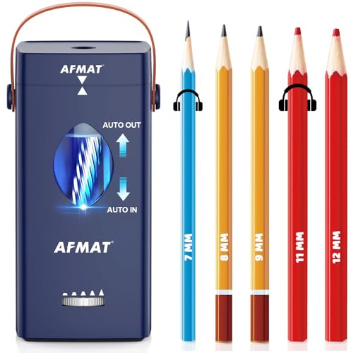 AFMAT Elektrischer Spitzer für dicke und dünne stifte (6,5-12 mm), Elektrischer Anspitzer mit Behälter, 5 Schärfegrade, Wiederaufladbar Vollautomatischer Anspitzer für Klassenzimmer, Blau PSC7