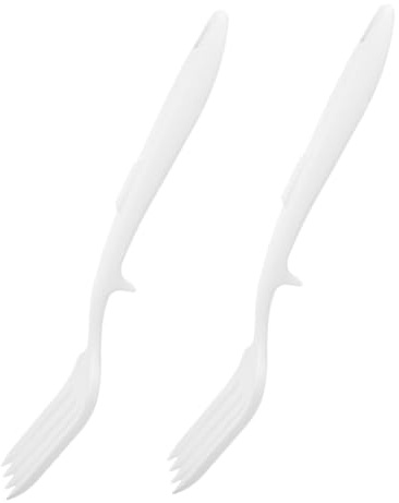 SOLUSTRE Tenedores De Silicona Para Cocinar y Pasta, Mango Largo Antideslizante, Resistente Al Calor, Utensilios Flexibles Multifuncionales Para Cocina, Set 2 Piezas Blanco Puntos