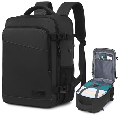 Yankony Mochila Viaje Cabina Avion 40x30x20 para Ryanair Travel Backpack 24L con Compartimiento para Portátil de 14 Pulgadas Impermeable y Antirrobo Equipaje De Mano Hombre Mujer, Negro