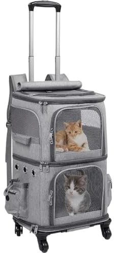Doppellagige Haustier-Trolley-Tasche, großer Platz, tragbar, for Reisen im Freien, leise, leicht zu halten, Faltbare Haustiertasche aus Oxford-Stoff for Zwei Katzen Katzentransportbox
