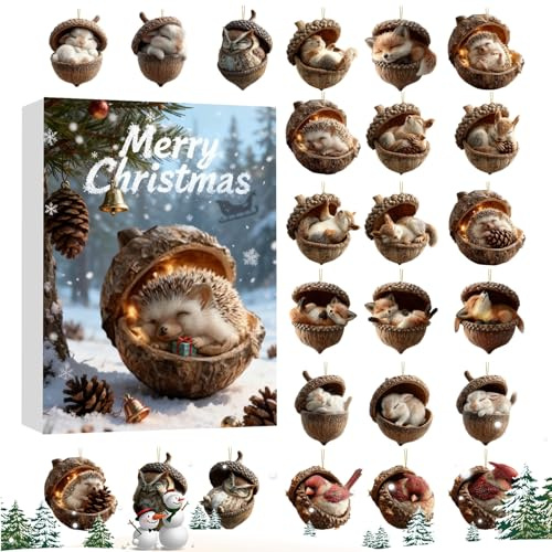 Julkalender Advent 2D Akryl Djur Hängsmycke Dekoration