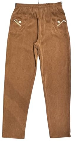Faozo Womens Corduroy Trousers Full Length, Ladies Elastic Waist Pull-On Ribbed Cord Pants with Pockets, Casual Straight Leg Winter Warm Pants Plus Size 10-24