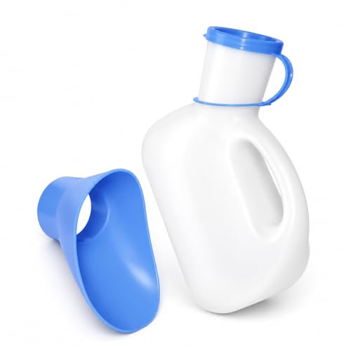Unisex Portable Urinal Bottle 1L with Lid & Funnel, Spill Proof Emergency Pee Bottle for Men & Women, Travel, Car & Camping (1000ml)