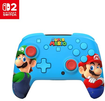 Turtle Beach Rematch Mario & Luigi manette sans fil sous licence officielle pour Nintendo Switch 2 avec batterie rechargeable, RGB e sticks TMR