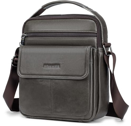 SPAHER Stor Axelväska för Män Läder Herrväska för Ipad 11 inch Vattentålig Handledsväska med Justerbar Rem och Multiväska Mobilväska för Vardagen, Affärsarbete och Resor Crossbody Shoulder Bags