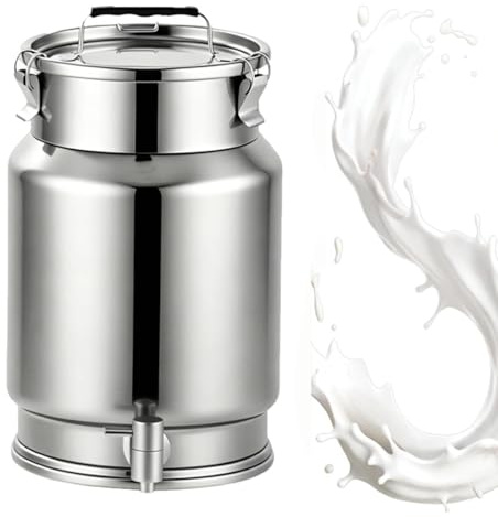 bidon alimentaire 2.5/5/10/15/20/25/30 avec robinet pot à lait en acier inoxydable For À Vin Baril Seau Eau Huile Réservoir Thé avec Couvercle Scellé,A-25L