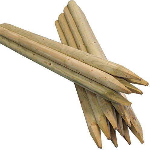 Suregreen Round Fence Posts | 1.5m (5ft) x 50mm | Pack of 10 Green Treated Wooden Stakes for Fencing, Tree Support, Garden Borders & Landscaping Projects