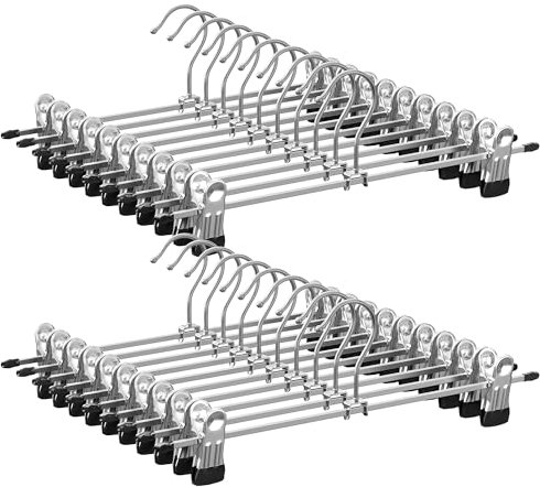 SONGMICS Hosenbügel aus Metall, 20er Set, Kleiderbügel mit Klammern, 31 cm lang, rutschfest, für Hosen, Röcke und Socken, Rockbügel, gut belastbar, Silber-Schwarz CRI003-20