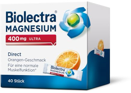 Biolectra Magnesium 400 mg Direct Sticks Orange, 40 Stück: Für eine normale Muskelfunktion bei erhöhtem Bedarf, Magnesium Direkt-Sticks, hochdosiert