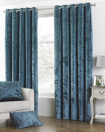 Riva Paoletti Verona Ringtop Occhielli Tende (Coppia) - Teal Blu - Vellutato - Crushed Velvet di Sguardo 100% Poliestere - 229 Centimetri di Larghezza X 183 Centimetri Goccia (90 X 72