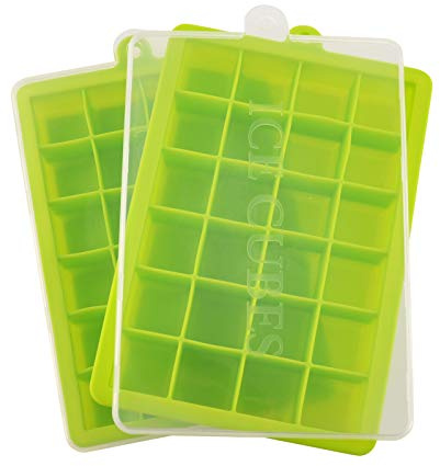 Ice Cube Tray, Silicone Square Ice Trays Easy Release Stackable Ice Cube Mold with Removable Lid, 24 Cavity (2 Pack, Green)