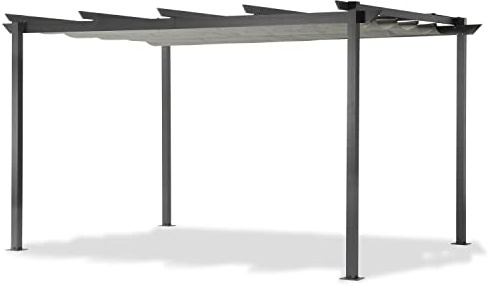 LECO Pergola – stilvolle Aluminium Pergola 4 x 3 m mit ausziehbarem Sonnendach – anthrazit / grau
