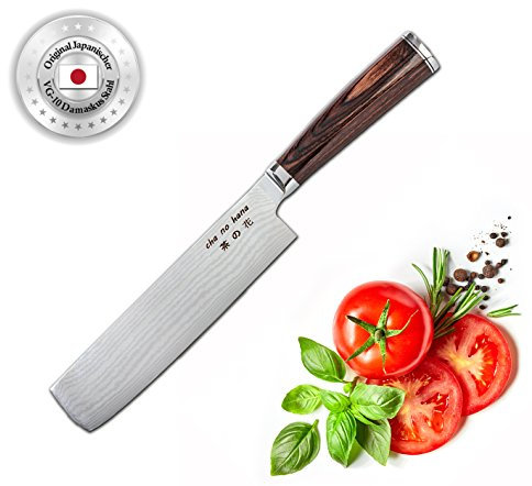 ChaNoHana Damast Nakiri-Messer mit Echtholz Pakkagriff | VG10 Damaststahl-Klinge 18,5cm 67 Lagen | Gemüsemesser | Küchenmesser | Kochmesser | Japan-Messer