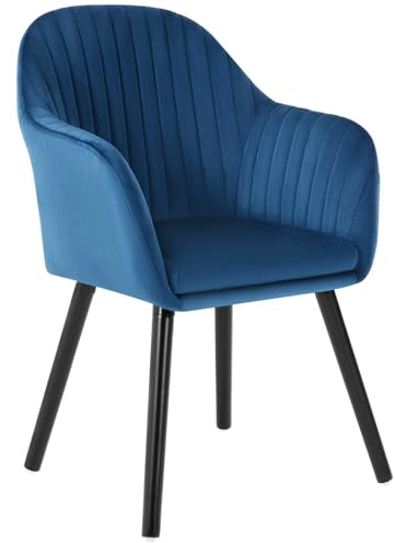 WOLTU Esszimmerstühle 1er Set, Küchenstühle gepolstert | mit Armlehne, Massivholzbeinen, Sitzfläche aus Samt, für Schlafzimmer Küche Wohnzimmer, Blau