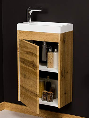 Quentis Gäste-WC Badmöbel Guest 40 cm – Waschbecken mit Unterschrank, Eiche Natur