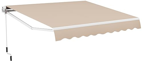 Tangkula 10 Ft x 8.2 Ft Retractable Awning, Aluminum Patio Sun Shade w/Crank Handle and Water-Resistant Polyester, Outdoor Manual Retractable Awning Cover Shelter