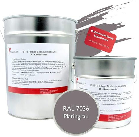 MANADATEC 2k Epoxidharz Bodenbeschichtung 5kg I RAL 7036 Platingrau I Lösemittelfrei, Umweltfreundlich & Geruchsneutral I Beschichtung für Garagen- & Kellerböden I Hohe Schlagfestigkeit