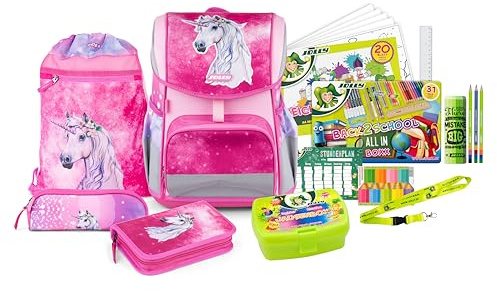 Set zaino scuola JOLLY - Ergonomic Flexi, 46 pezzi, con borsa da ginnastica, penny scuotente e penny a molla, schienale regolabile in altezza con sistema di spinta
