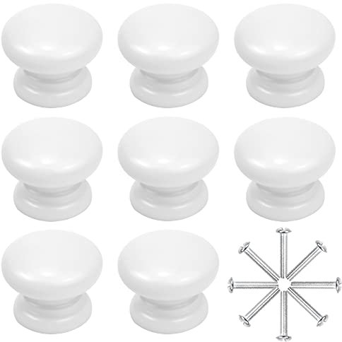 Changrongsheng 8 Pezzi Bianca Pomelli per Mobili in Legno 33mm Pomelli per Porta Pomoli per Armadio a Fungo Manopole per Mobili con Vite per Cassetti Armadio Credenze Camera dei Bambini