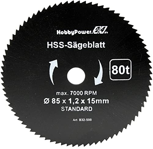 1x HSS Sägeblatt Ø 85 x 15 mm 80 Zähne Kreissägeblatt Kreissäge Handkreissäge für Holz, Kunststoff, Alu, Messing kompatibel mit Lidl Parkside PHKSA 12 A2 B3