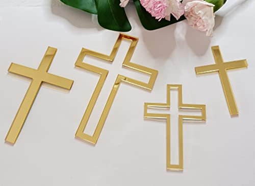 RUIXUAN 16 Stück Acryl-Kreuz-Kuchenaufsätze, Kreuz-Kuchenanhänger für Taufe, Kommunionstorte (15,2 cm, Spiegelgold)