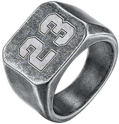 GoldChic Damen Ring mit Glücklich Nummer 0-99 Gravur Hip Hop Edelstahl Siegelring für Herren Männer Glänzender Fingerring Quadrat Band Ring Punk Biker Ring Ringgröße 67.2（21.4） in Vintage Grau