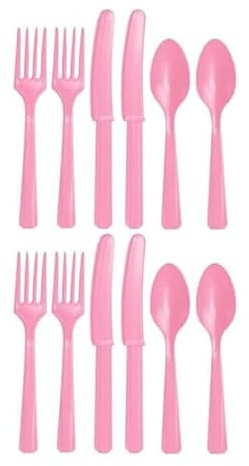 Assorted Plastic Reusable Cutlery Set 36 Pcs, Pack of 36 (Baby Pink)
