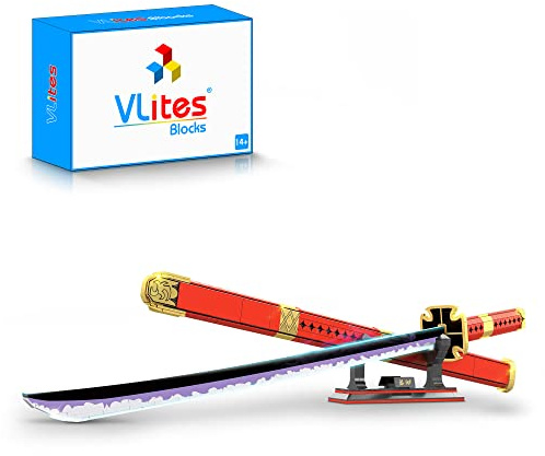 VLites Animes Schwert Katana Bausteine Modell Bausatz, 790 Teile 99cm MOC Kitetsu Sword Klemmbausteine mit Scheide und Halterung(1508)