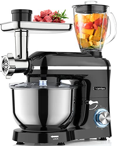 Homlee 3 in 1Universal Küchenmaschine 1800W Multifunktionale Knetmaschine 6-stufige Gescheindigkeit Mixer, mit Fleischwolf, 1.5L Saftpresse, 5.5L Edelstahlschüssel knetmaschine