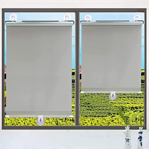 Suction cup roller blinds,no-drill roller blinds,portable balcony curtains,thermal insulation and sun protection,temporary blinds for windows and doors,many sizes,Grey-55x125cm/21.6x49in
