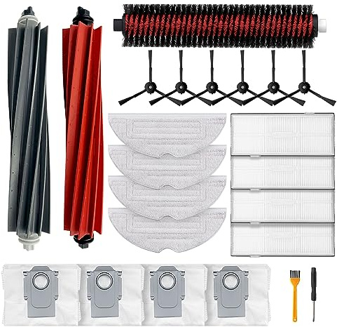 23 Stück Zubehör für Roborock S8+, S8 Pro Ultra Roboterstaubsauger, 2 Rollenbürsten, 4 Filter, 4 Wischpads, 6 Seitenbürsten, 4 Staubbeutel, 1 Wartungsbürste, 1 Reinigungsbürste, 1 Schraubendreher