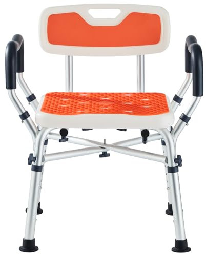 KSITEX Shower Chair for Shower with Arms and Back, Bath Shower Stool 6-Level Height Adjustable Bathtub Shower Seat for Adults Elderly and Disabled, Non-Slip Shower Bench, Aids-Drainage Holes