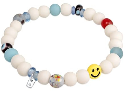 Kuzzoi Buddha Herren Armband aus recycelten Glas und Harz Perlen Stretcharmband mit Evil Eye Beads Festival Schmuck (Smile Face), Länge 21cm