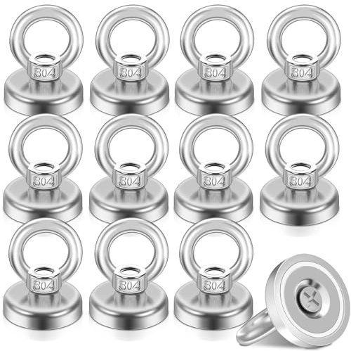 FPMYB 12 Stück Magnet Stark Neodym Ösenmagnet Magnethaken, 19 kg Neodym Magnete Extra Stark Magnetfischen, 25 mm Super Starker Angelmagnet mit Loch für Zuhause, Seen,Rasen,Ozean
