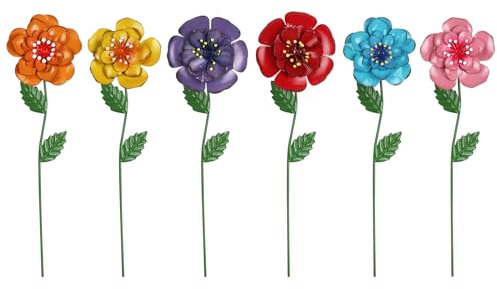 hogardeck Garden Decor for Outside, Set of 6 Metal Flowers Decorative Garden Stakes for Spring Decor, Yard Art Garden Decorations for Outdoor Lawn Porch Pathway Patio (Multi-Color)