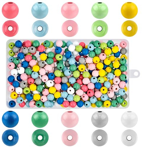 MOSTFUN 300 Stück Bunte Holzperlen, 10mm Holzperlen für Herstellung Kinder Armbaender Anhaenger Perlen Basteln mit Loch zum Auffädeln für DIY Armbänder Schmuck Halsketten