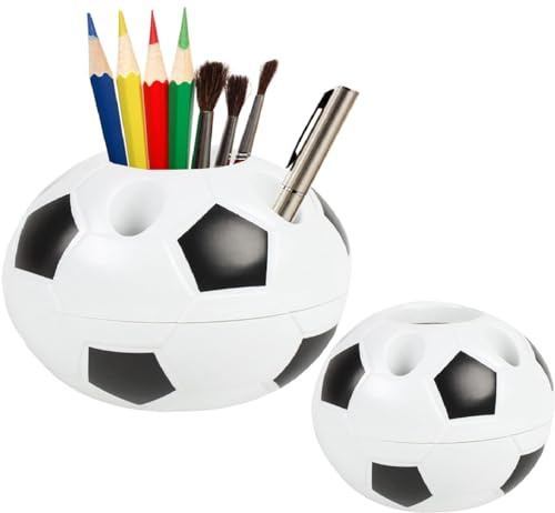 Stiftebecher Fussball, 2 Stück Kreativer runder Fußball-Stifthalter Kinder Multifunktions mit 6 Löchern Stifte Organizer Schreibtischdekoration für Büro Schulen und Hotels