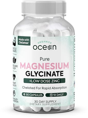 Organics Ocean Pure Magnesium Glycinate Supplement with Zinc, 1 Bottle
