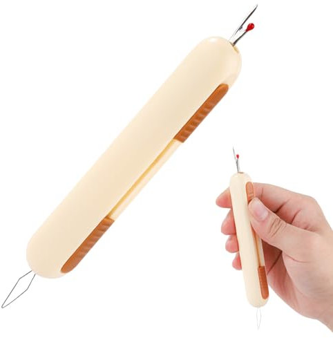 2-in-1 Nadeleinfädler Nahttrenner, Integriert Nahtentferner und Einfädeln Nadel Werkzeug Nahtöffner Nähwerkzeug für Handnähen Basteln Stricken Kreuzstich Quilten Zubehör (Cremegelb)