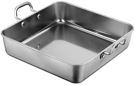JISADER Plateau de Service Plat avec poignées avec Support, Assiette à Frites, Plaque de Cuisson pour Viande, légumes, Four, Barbecue, Cuisson de, Argent, 25x25cm