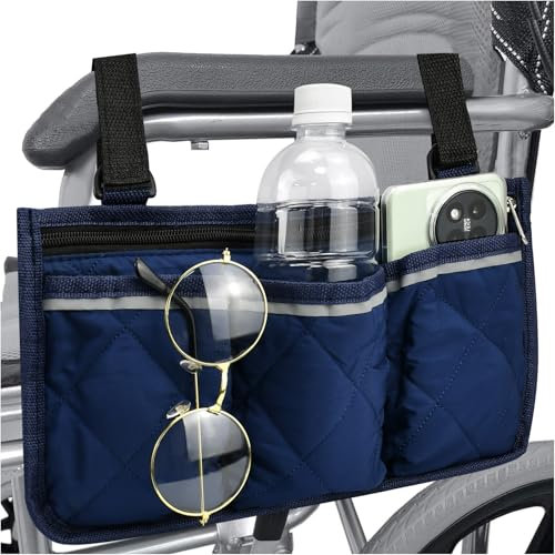 QUCUMER Wheelchair Bag with Pockets Mobility Aid Wheelchair Accessories Bag Wheelchair Side Storage Bag Universal Waterproof Armrest Side Bag Armrest Side Organizer for Mobility Scooter Walking Frame