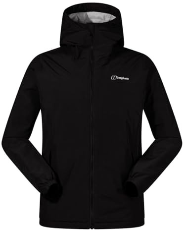 Berghaus Men's Deluge Pro Insulated Waterproof Shell Jacket | Adjustable | Durable Coat | Rain Protection Waterproof Jacket, Black/Black, XS