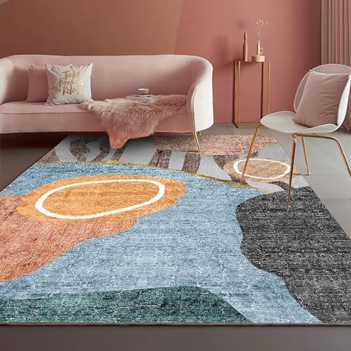 Deko Wohnzimmer Fleckenbeständiger, leicht zu reinigender Teppich Blau Schwarz Rosa Tinte Design,deko küche Flur Teppich läufer,140x200cm