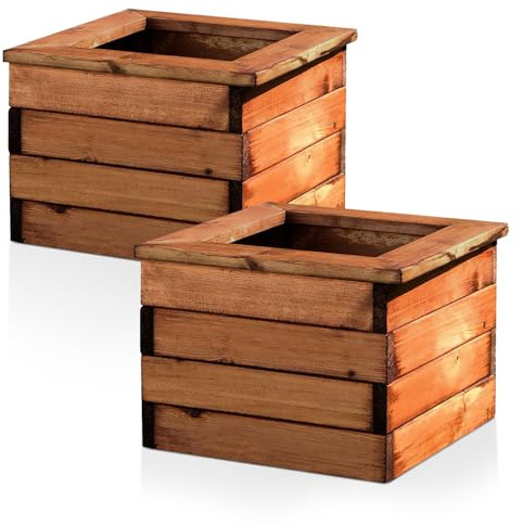 Hortico Plant Pots 2 x 41cm Wooden Planters for Garden, Square Planter, 25L