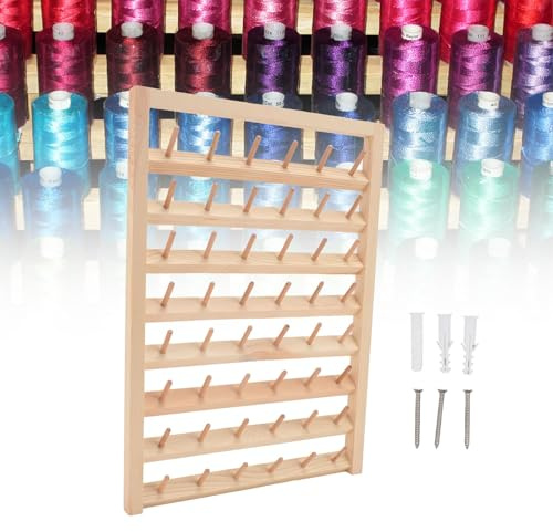 Wandmontierter garnrollenhalter aus Holz, nhgarnhalter wand Garnstnder fr 48 Spulen mit Haken zum Aufhngen,Organizer fr Stickerei, Haarflechten, Nhen Stickspule
