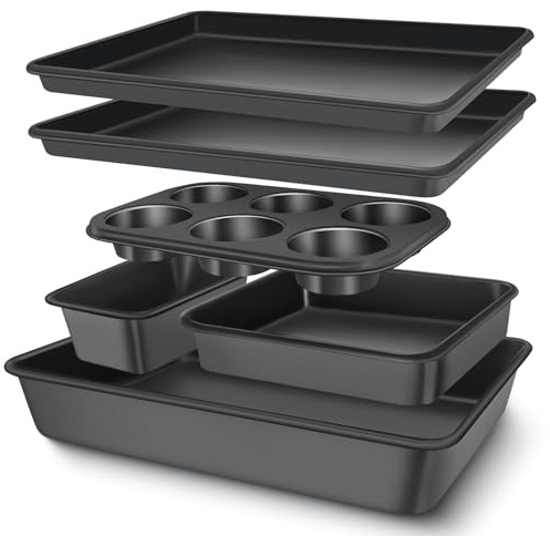 Baking Pans Set, Nonstick Bakeware Sets, Oven Pans for Cooking, AIVIKI 6 Pieces Baking Sheets Set Including Cookie Sheet, Deep Roaster Pan, Square Pan, Loaf Pan, Muffin Pan, Carbon Steel Baking Set