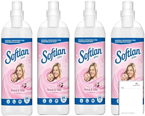 Softlan Weichspüler Weich & Mild 4 x 1L für unwiderstehlich weiche Wäsche + Halley Notizblock | Softlan (4x1L). Für unwiderstehlich weiche Wäsche. Sanfte Pflegeformel für ein angenehmes Tragegefühl. Langanhaltend.