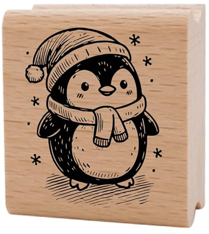 NEWSTAMPS Stempel Polar Paul Motivstempel aus Holz & Gummi zum Karten und Geschenke basteln, Holzstempel für Weihnachten, Weihnachtskarte, Winter, Pinguin, Scrapbook, Textilstempel, Deko, Freunde
